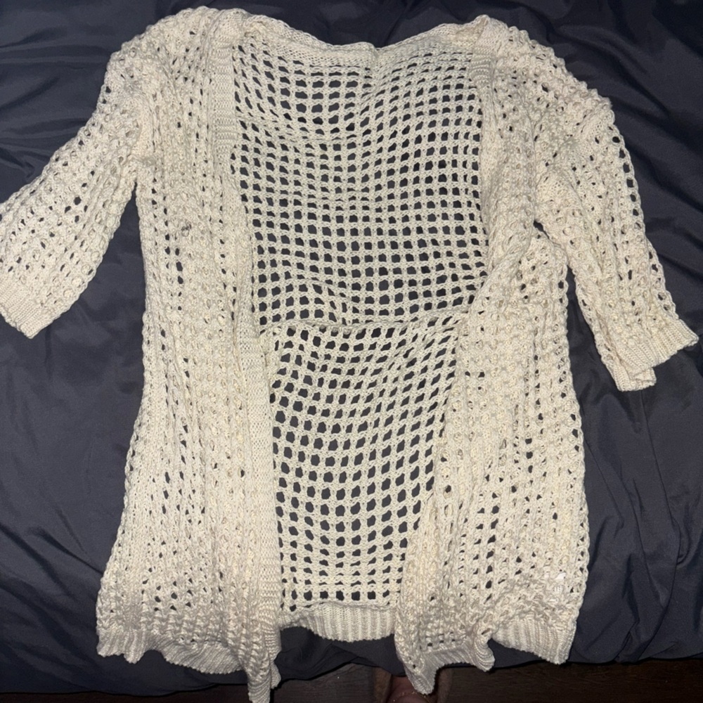SHEIN Cream Crochet Cardigan with Open Weave Design